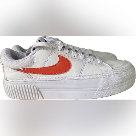 NIKE Court Legacy Lift sneakers orange coral swoosh women's sz 7 EUC streetwear - Picture 2 of 14
